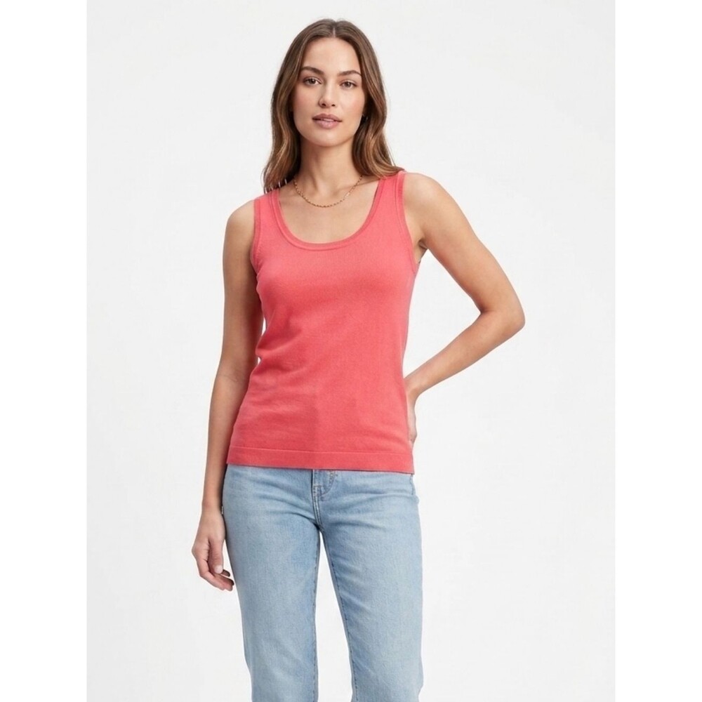Banana Republic NWT Organic Cotton Sweater Tank Top Large Coral Knit Quiet Lux